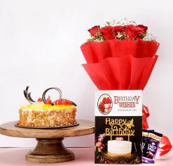 Butterscotch Combo: Cake, Flowers, and Chocolates - A delightful trio for any celebration or special occasion.