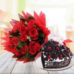 Black Forest with Red Roses Bunch