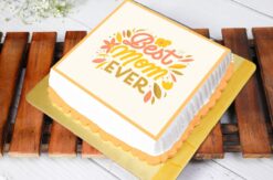 A beautifully decorated cake with 'Best Mom Ever' written on top, perfect for celebrating Mom's special day.