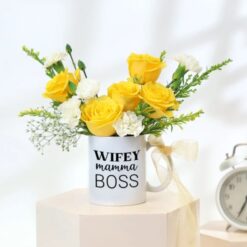 Bright and colorful flowers arranged in a mug, bringing joy and cheerfulness