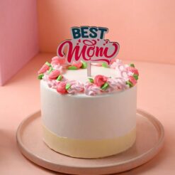 A harmonious cake adorned with delicate floral decorations, perfect for celebrating Mom's elegance and grace.