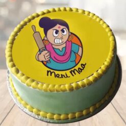 A cake with 'Meri Maa' written on top, symbolizing love and gratitude towards mothers.