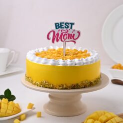 A delicious fusion cake combining tropical mango and nutty pistachio flavors, perfect for Mom's special day.
