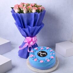 Mom's Rosey Bouquet & Cake Delight: A perfect surprise to show love and appreciation with flowers and cake.