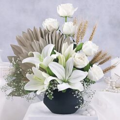 Opulent White Lily and Rose Bouquet - A luxurious arrangement perfect for special occasions. Order now for an elegant floral display!