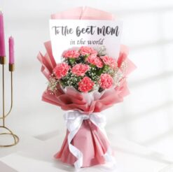 Beautiful pink carnation bouquet, perfect for Mother's Day celebration and gifting to mom.