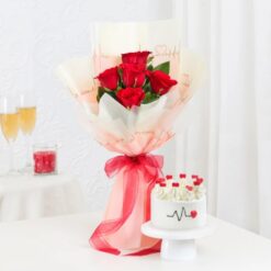 Radiant Love Bouquet with Cake - Fresh flowers and delicious cake combo for special occasions.