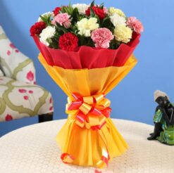 Bouquet of 15 mixed carnations in various colors, perfect for adding vibrancy and joy to any occasion or setting.