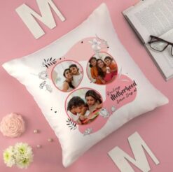 Personalized cushion for Mom with 'Rocking Motherhood' design, perfect for Mother's Day gifting. Customize yours for a special touch.