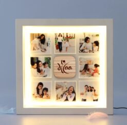 Custom LED wooden photo frame featuring a loving tribute to Mom. Personalize your gift with cherished memories.
