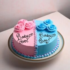 Adorable baby boy girl cake with creamy layers, perfect for celebrating special occasions and baby showers.