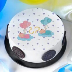 Baby shower celebration cake with festive decorations, perfect for welcoming a new arrival and celebrating with loved ones.