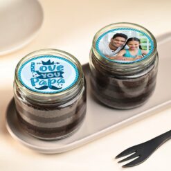 Personalized jar cakes with custom labels, made by Beloved Papa, perfect for gifting and special occasions.