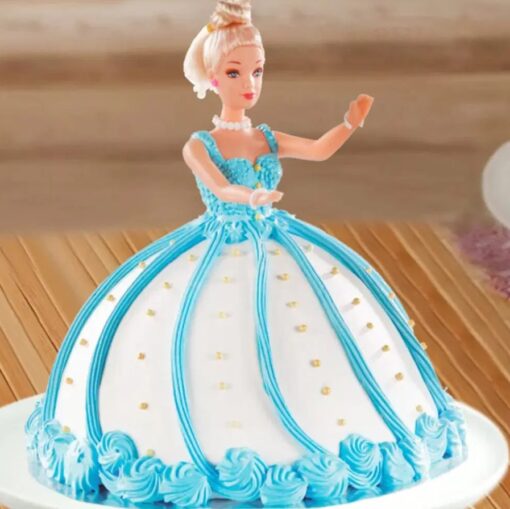 Blue Barbie Dream Cake: A whimsically decorated cake with blue hues and Barbie-themed design, perfect for fans of all ages.