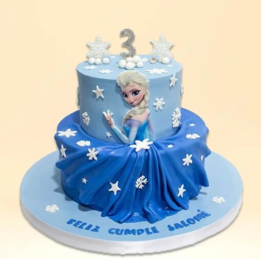 Enchanted fondant cake inspired by Elsa from Frozen, perfect for adding a touch of Disney magic to special celebrations.